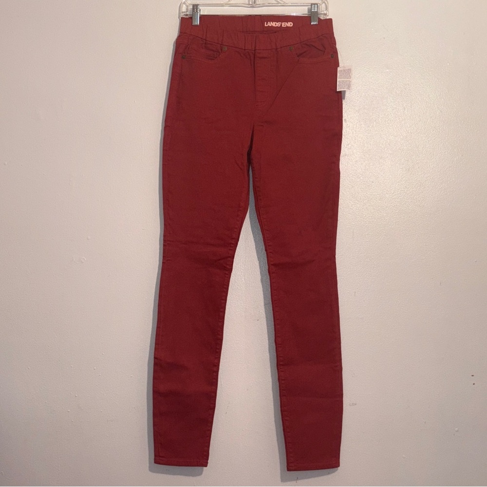 NWT Lands End Red Five Pockets Skinny Button & Zip Closure Women's Pant Size 8